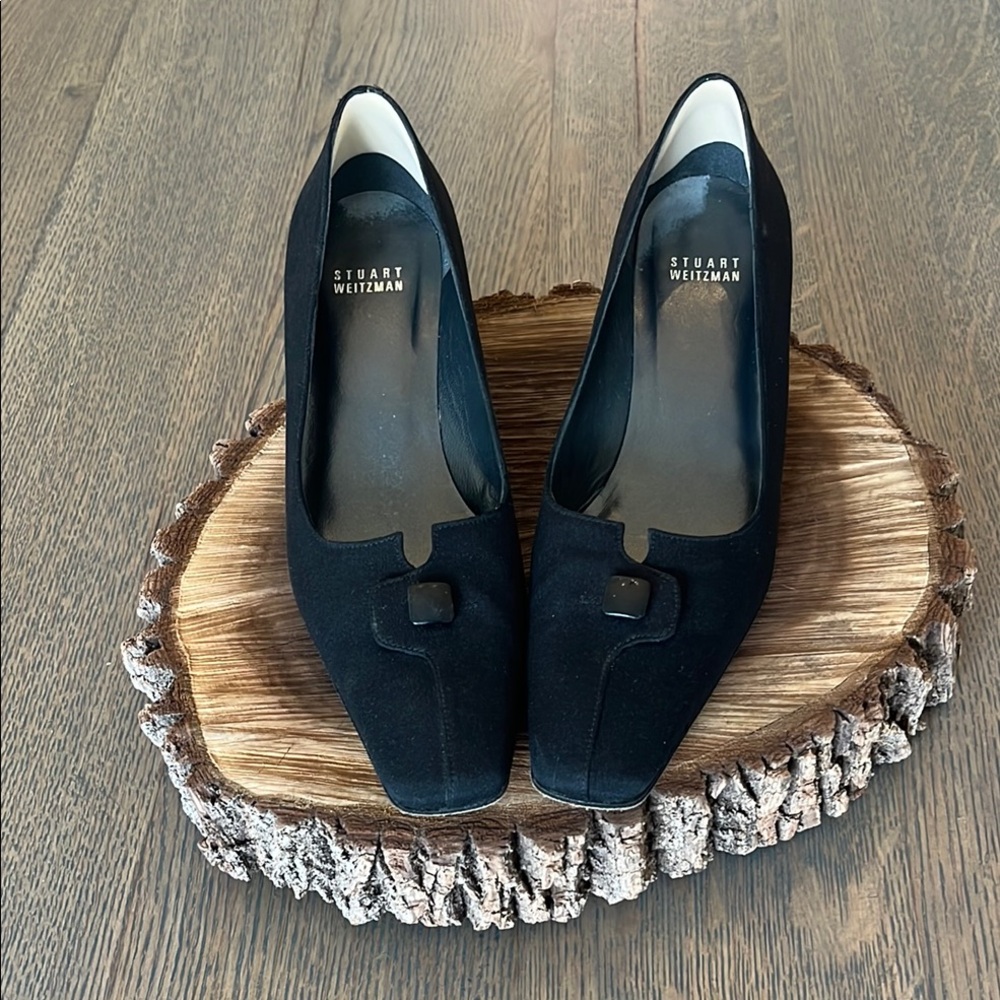 Stuart Weitzman Black Fabric 1” Kitten Heel Pumps, Women’s size 8.5, EUC